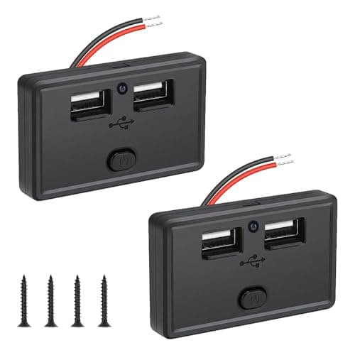 Image of 2 Pack USB Socket Campervan, Dual USB Waterproof Socket for Caravan 4.8A, 12V/24V USB Outlet with LED Power Switch, Fast Charging Charger for Vehicles Boats, PC Material with Short Circuit Protection