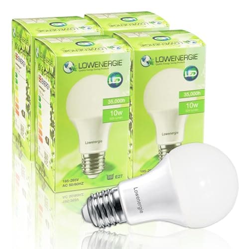 Image of LOWENERGIE LED Light Bulbs 10W Edison Screw E27 Day White 6000K A60 GLS Lamps – Pack of 4 Energy-Saving Everyday Lighting [Energy Class F]