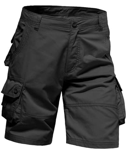 Image of Husmeu Cargo Shorts Men with Pockets Shorts for Men UK Cotton with Multi Pockets Workwear Black 34