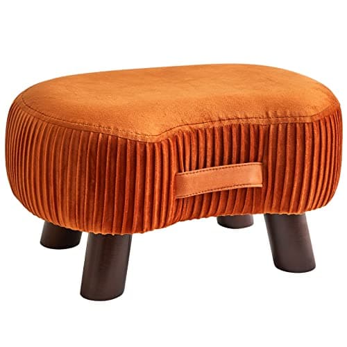 Image of YMYNY Ottomans, Small Footstool, Wooden Legs Pouf Ottoman, Change Shoes Stool Curved with Handle, Sofa Stool with Soft Seat Cushion, for Bedroom, Living Room, 40 × 28 × 23CM, Orange Colour HBD021Y