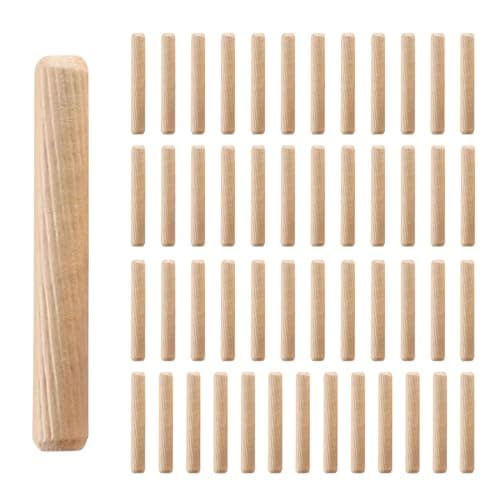 Image of 50 Pcs Wooden Dowels 6mm X 50mm Cabinet Drawer Round Wood Dowel Wood Pins Twill Fluted Dowel Pins Grooved Dowels Plugs, for Furniture Door Art Woodwork Carpentry Craft DIY