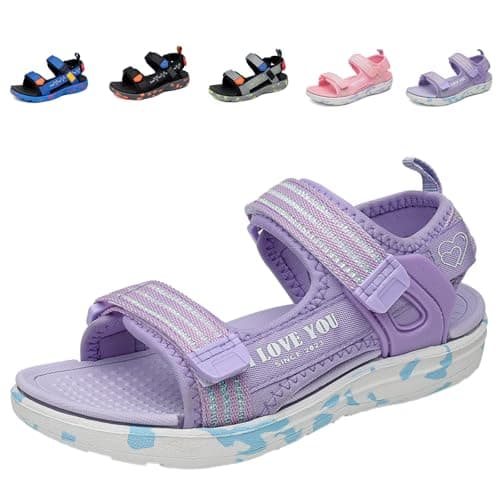 Image of Fadezar Boys Girls Sandals for Kids Sports Outdoor Sandals with Adjustable Strap Open Toe Summer Footwear Purple UK 2 (CN 34)