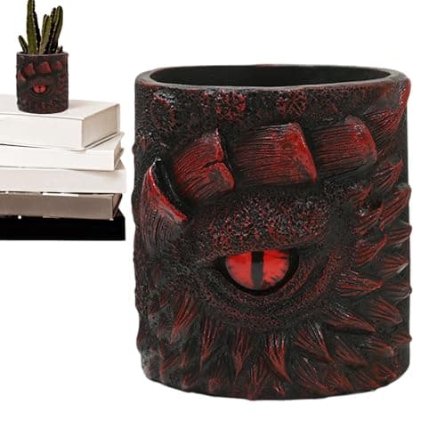 Image of Dragon Eye Flower Pot - Bonsai Plant Planter | Dragon Celtic Gothic Pen Pencil Holder | Decorative Fantasy Resin Makeup Brush Organizer | Creative Vase for Home, Workplace Desk, Shelf, & Table