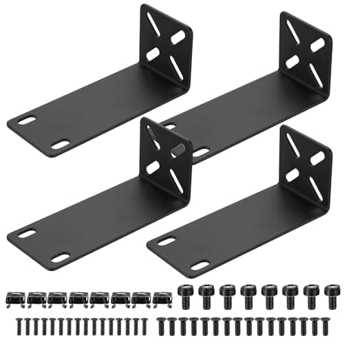 Image of Rack Mount Kit, 19 Inch Universal Adjustable Rack Ears, Black Switch Mount Brackets Compatible with Netgear TRENDnet Cisco D-Link HP, Adjustable Hole Distance 14-29mm (1.77 x 4.25 inch)