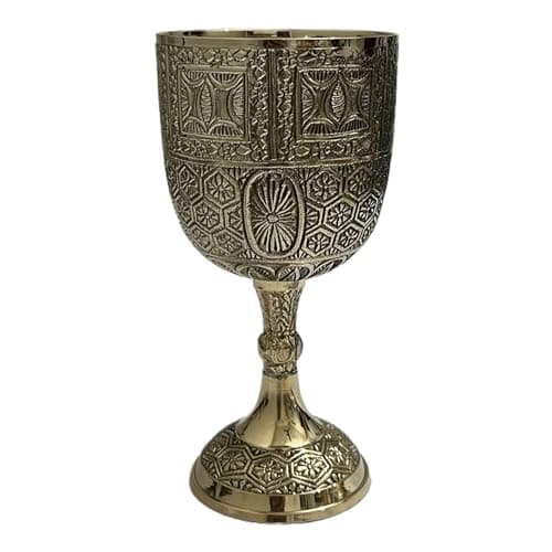 Image of Morcomart Brass Vintage King's Chalice Goblet Cup Handmade Gothic Theme Embossed Goblet Glass (Pack Of 1)