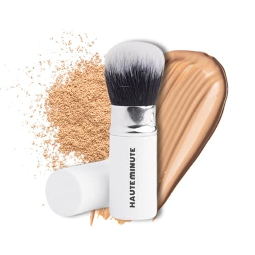 Image of Haute Minute Makeup Glamstick Retractable Powder Brush - Travel Face Makeup Brush for Liquid, Cream Buffing & Blending, Cruelty-Free Bristles