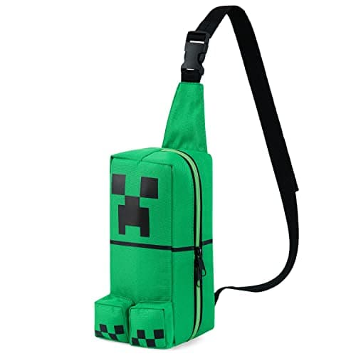 Image of Minecraft Crossbody Bag for Boys Teens Creeper Sling Bag with Compartments Adjustable Strap Chest Bag for Travel Holidays Ideal for Phone Wallets Gamer Gifts (Green)