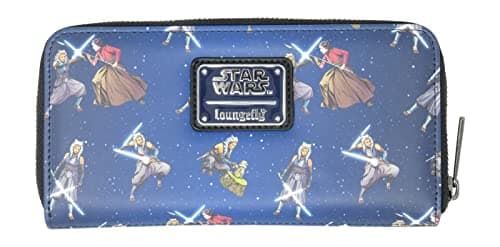 Image of Loungefly Disney Star Wars Ahsoka Tano and Grogu The Mandalorian Allover Print Zip Around Wallet, Black, M, Zippered Wallet