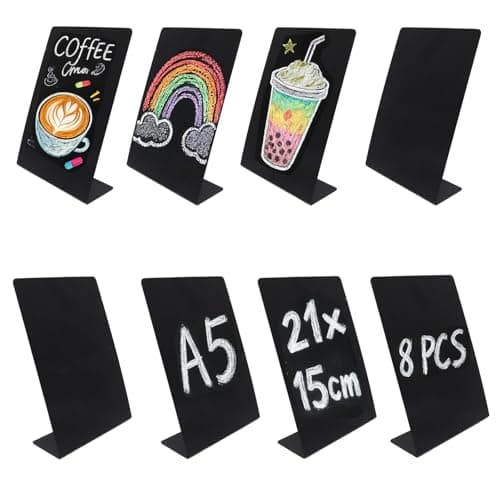 Image of 8 Pack Chalkboard Signs A5 - Small Mini Blackboard Black Chalk Display Board Signs for Tables Buffet Wedding Party Erasable Rectangle 21 x 15 cm