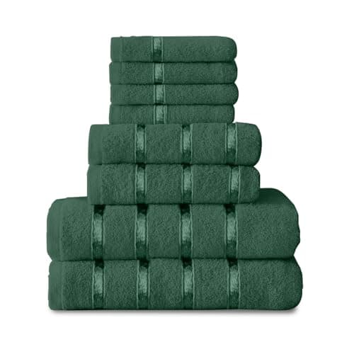 Image of GC GAVENO CAVAILIA 8 Piece Towel Bale Set, Quick Dry Highly Absorbent Cotton Towel Sets Bathroom, Green Towels Sets 450 GSM, 4x Face Towel 2x Hand Towels 2x Bath Towels
