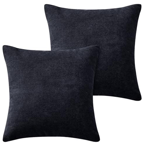 Image of Hafaa Cushions with Covers Included 45 x 45 Cm Pack of 2 (2 Black Cushion Covers, 2 Cushion Inserts) - Stripe Velvet Square Throw Pillow Case Decorative Sofa Cushion with Invisible Zipper