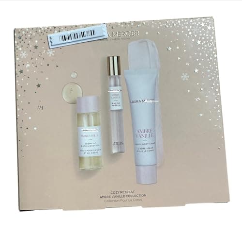 Image of Laura Paris Ambre Vanille Aromatic Bath, body oil, serum body cream, eau de parfum cozy retreat collection gift set L MERClER