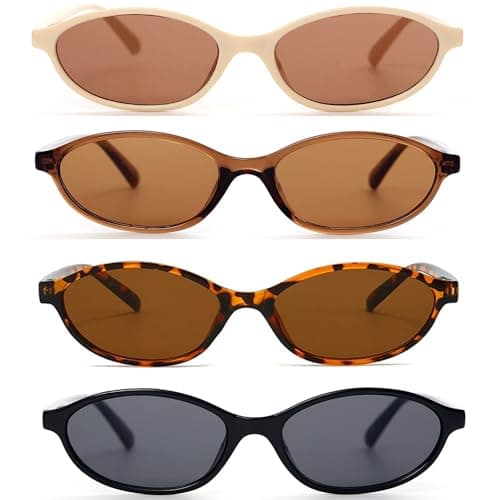 Image of FSMILING 4Pack Retro Oval Cat Eye Sunglasses for Womens Small 90s Vintage Trendy Thin Oval Glasses Sunglasses Womens