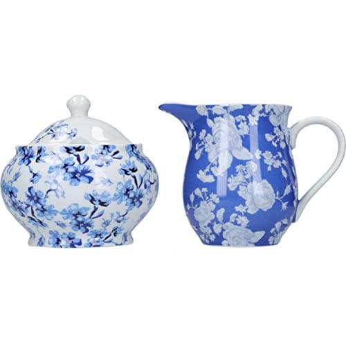 Image of Mikasa Hampton Milk Jug and Sugar Bowl Set in Gift Box, Porcelain, White/Blue, 2 Pieces
