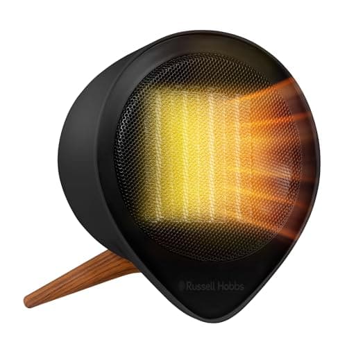 Image of Russell Hobbs Electric Heater 1500W Retro Tripod Mini Ceramic Heater Scandi Wood Effect in Black with 2 Heat Settings, Touch Control, Overheat Protection, 2 Year Guarantee RHMCH1009B-SCA
