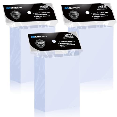 Image of Mlikero 300 Pcs Clear Card Sleeves, Standard Size Trading Card Sleeves Cards Protector Fit for MTG, Football, Sports, Game Cards, 66 x 91 mm