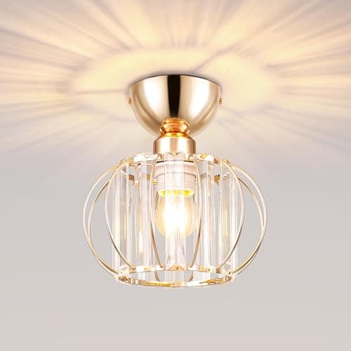 Image of MELAYR Chandeliers Crystal Ceiling Light,Small Semi Flush Mount Ceiling Light with E27 Base, Modern Chandelier for Hallway Dining Rooms Bedroom Kitchen Entrance Balcony(NO Bulb)