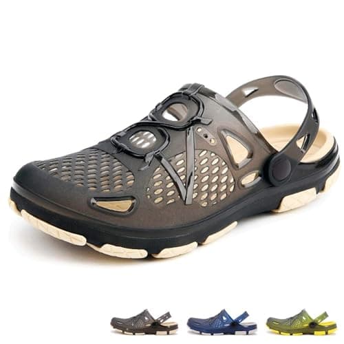 Image of beister Mens Clogs Non Slip Water Shoes with Adjustable Strap, Lightweight Slip on Mules Garden Kitchen Outdoor Beach Yard Pool Shower Summer Sandals Slippers Black Beige