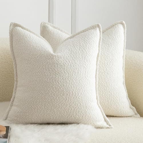 Image of Mandioo Pack of 2 Cushion Covers 45cm x 45cm Decorative Accent Solid Woven Textured Throw Pillow Covers cases Bedroom Living Room Couch Sofa Home 18 x 18 Inch Cream white