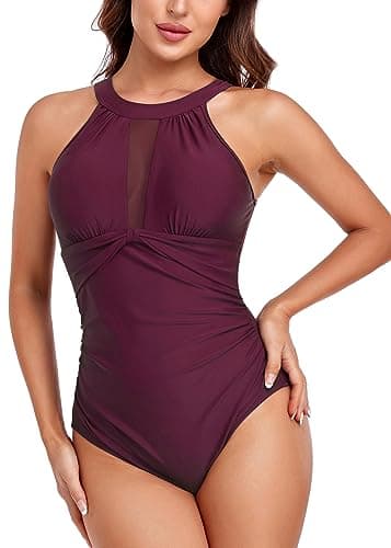 Image of Vevarble Swimming Costume Women Mesh Inset Slimming One Piece Swimsuit Tummy Control Swimwear Beach Bathing Suit P-M