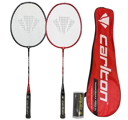 Image of Carlton Nanomax Pro Ti Badminton Set, 2 Player Set with Rackets, Carry Cover & Shuttles