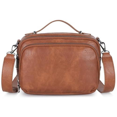 Image of VINBAGGE Cross Body Bag Women, RFID Crossbody Bags for Women Anti-Theft, Soft Vegan Leather Small Handbag Built in Wallet, Small Shoulder Bag with Adjustable Wide Strap（Brown）