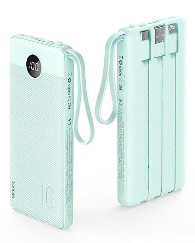 Image of VRURC 10000mAh Power Bank With Built in Cables,USB C Battery Pack Portable Charger with 5 Outputs 2 Inputs Powerbank LED Display compatible with iPhone 17 16 15 14, Samsung,Android
