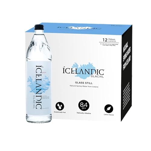 Image of Icelandic Glacial Premium Still Water 12 x 750ml Glass Bottles – Alkaline/Low PH, Recycled Packaging, BPA Free, Carbon Neutral from Icelandic Spring. Low TDS and Mineral Content.