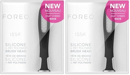 Image of FOREO ISSA Hybrid Wave Brush Head, Medium Silicone and PBT Polymer Bristles, 6 Months, Durable, Replaceable, Black (Pack of 2)