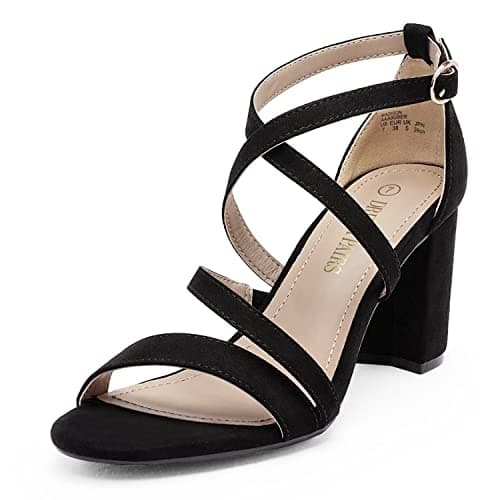 Image of DREAM PAIRS Women's Ankle Strap Dress Heeled Sandals for Low Chunky Block Heels Madison,Size 5.5,Black/Suede,Madison