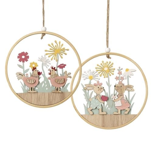 Image of Heaven Sends Set of 2 Wooden Easter Scene Hanging Decorations