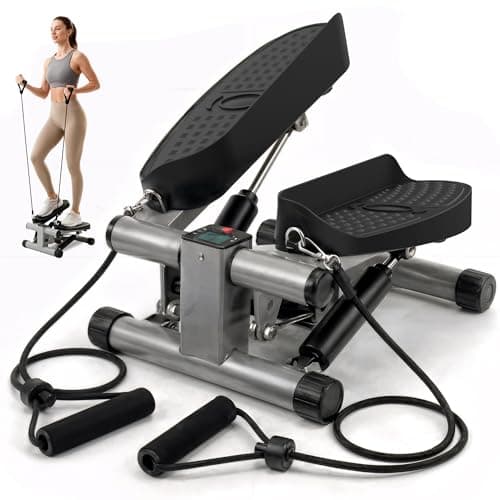 Image of Niceday Mini Stepper Exercise Machine, Steppers with Resistance Bands, Step Machine Exerciser for Home, Up-Down Stepper with LCD Monitor, Space Saving, Non-Slip Pedal, Legs Arms and Full Body Training