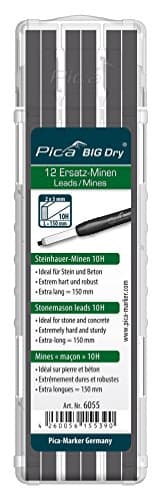 Image of Pica BIG DRY Pen Pack of 12 Pencil Refills Stonemason Black Graphite 10H 6051
