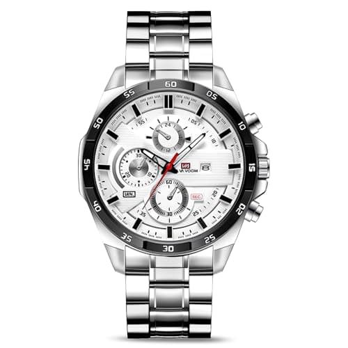 Image of OFFCUP Mens Watches, 50MM Stainless Steel Watch, Waterproof Analog Quartz Watch with Automatic Date, Business Casual Fashion Multi-Function Dial Men's Wrist Watches