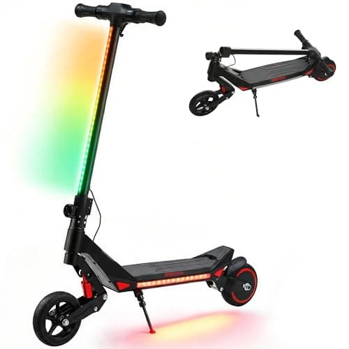 Image of SPORTNOW Electric Scooter for Kids, Dual Suspension Foldable Kids Scooter for Age 6-14 with LED Display, RGB Lights, Up to 16km/h, 12km Range, 6.5" Solid Wheels, Kick-to-Start, for Boys Girls, Black