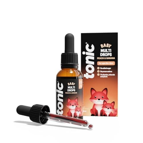 Image of Tonic Health Baby Multivitamin Drops - 14 Baby Vitamins A, C, D, Minerals, and Plants - No Sugar/Preservatives - Kids Vitamins 6 to 36 mos for Growth and Development, Peach and Banana 30ml (Pack of 1)