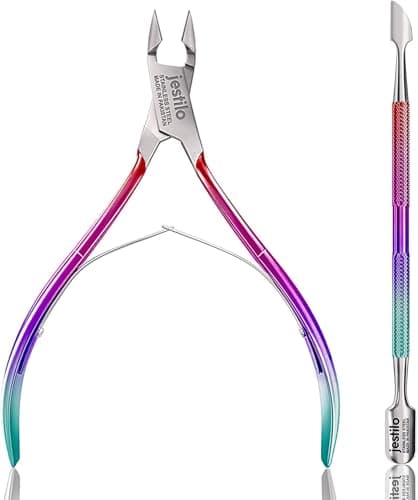 Image of Jestilo Cuticle Remover Tool Set with Cuticle Cutter and Cuticle Pusher - Stainless Steel Professional Cuticle Nipper and Pusher Nail Care Tools for Salon and Level Mani-Pedi at Home - Silver (Multi)