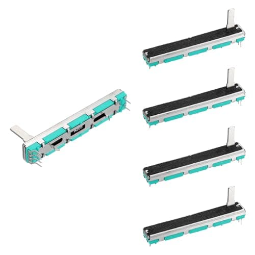 Image of sourcing map 5Pcs Straight Double Linear Slide Potentiometer 6 Pin A20K 60mm(L) 45mm Travel Fader Variable Resistors Mixer Electronic Potentiometer for Dimming Tuning, 4x15mm Metal Handle