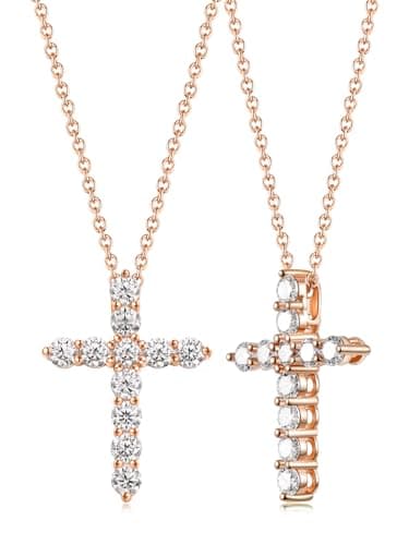 Image of FDYZ Rose Gold Plated Small Cross Pendant Moissanite Necklace Women Anniversary Sterling Silver Dainty Cross Chain