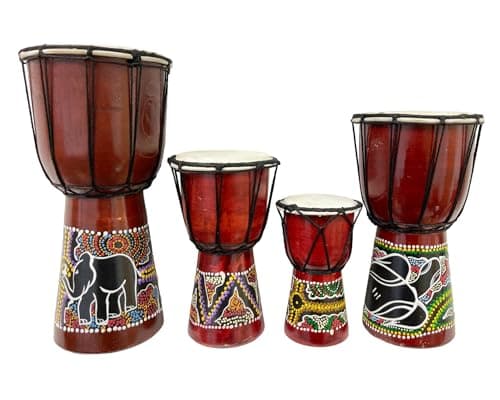 Image of My Family House Painted Djembe - Multicoloured Wood - Hand Carved Musical Instrument - 15 cm