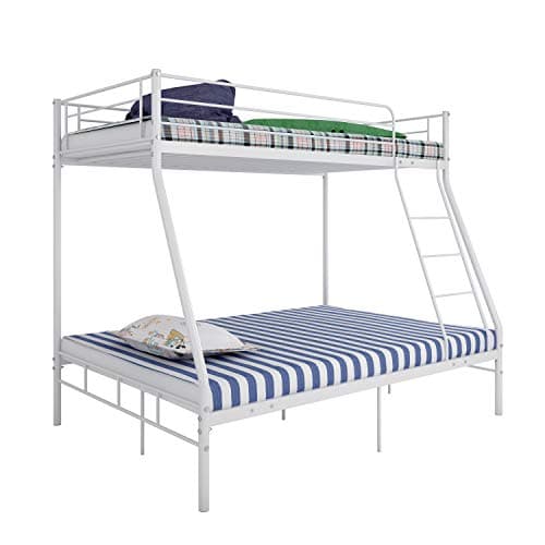 Image of Panana Metal Bunk Bed, Triple Sleeper Bed Frame With 3FT Single Top & 4FT6 Double base bed Children's Bedroom Furniture Bed Sets - No Mattress Included (White)