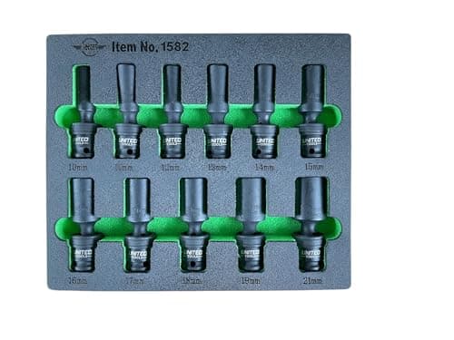 Image of United Industrial 11pc 3/8” Dr 360° Swivel Impact Deep Sockets 10-21mm 1582 Hex