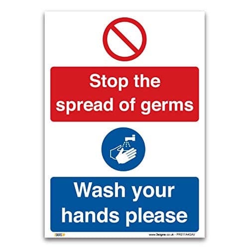 Image of Stop the spread of germs, wash your hands please Sign - A4 Self-adhesive vinyl - Health and Safety Hygiene Prohibition Virus Risk