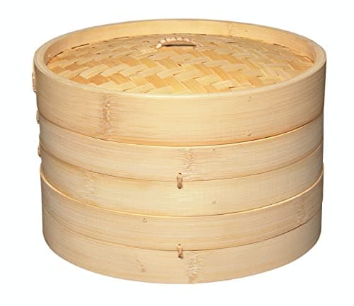 Image of KitchenCraft World of Flavours 25cm Bamboo Steamer Basket, 2 Tier, Ideal for Best for Dim Sum, Vegetables, Bao Buns, Meat and Fish, Beige