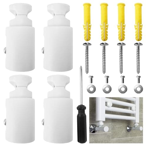 Image of 4 Pcs Set Replacement Towel Rail Radiator Brackets, White Brackets for Heated Towel Rail Radiators, Fits Straight and Curved Rails, Includes Screws and Washers, Reliable Wall Mounting Solution