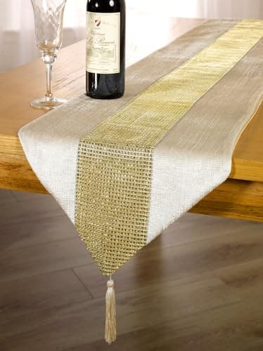 Image of Emma Barclay Eclat Diamante Sparkle Tasselled Runner (Mink & Gold, 13x72" (33x183cm))