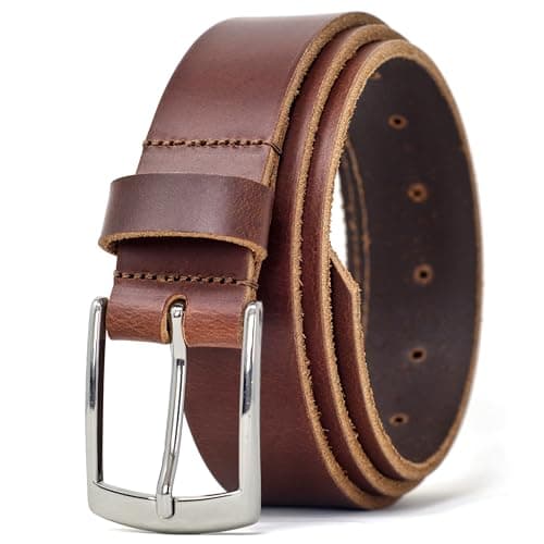 Image of Ashford Ridge Made in England 35mm Full Grain Leather Belt with Classic Silver Buckle - Antique Brown Large