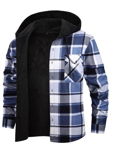 Image of Iris Sprite Men's Plaid Shirt Padded Warm Lined Check Shirts Men Casual Plaid Shirts with Pocket Mens Hooded Check Jacket (Blue 3, S)