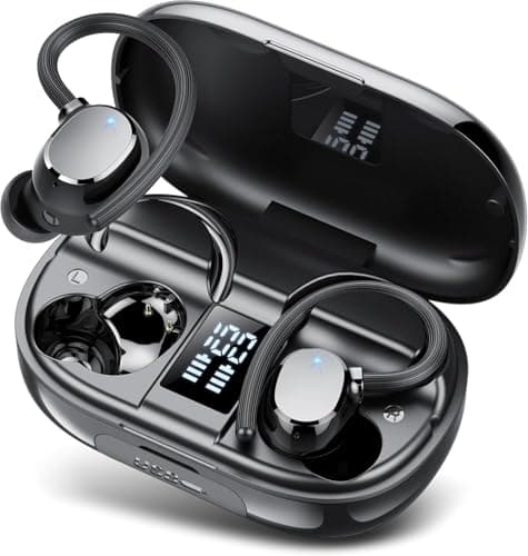 Image of Wireless Headphones, Bluetooth 5.3 Headphones Sport with 4 ENC Noise Cancelling Mic, 128H Earphones with Earhooks HiFi Stereo Deep Bass, IP7 Waterproof, Wireless Earbuds for Sport/Gym/Running