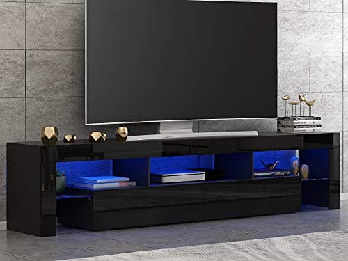 Image of Panana Front RGB LED TV Stand Cabinet Unit Modern 160cm TV Desk with Storage for Entertainment Living Room (Black)